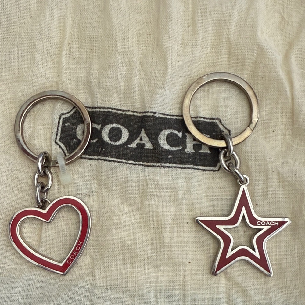 Coach Red Heart and Star Keychain Set